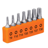 Juego de 7 puntas torx mixtas desde t9 hasta t30 costas truper expert..